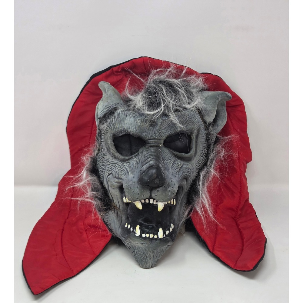 Vintage Easter Unlimited Werewolf Mask Red Hooded Grey Rubber Horror Halloween